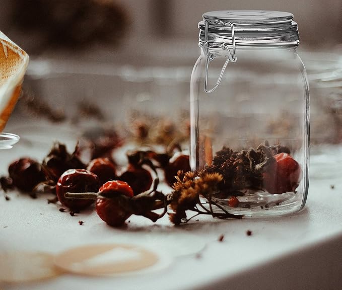 Set of 3 Mason Jars with Lid (1 Liter) | Airtight Glass Storage Containers for Food, Flour, Pasta, Coffee, Candy, Dog Treats, Snacks & More | Glass Organization Canisters | 34 Ounces