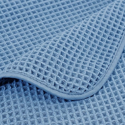 POLYTE Microfiber Quick Dry Lint Free Bath Sheet, 70 x 35 in, Set of 2 (Blue, Waffle Weave)