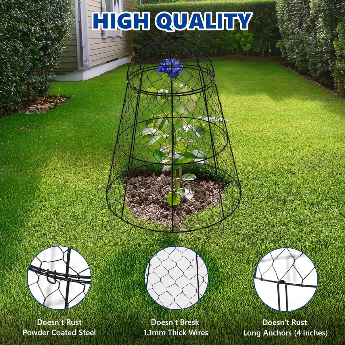 Garden Cloches for Plants - Set of 6 Chicken Wire Plant Cages and Plant Protectors from Animals, 17.7" H x 12.8" D, Outdoor Vegetable and Flower Cages, Sapbontchi Chicken Wire Cloche