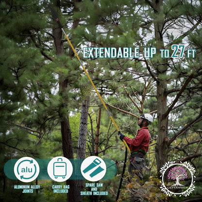 Pole Saws for Tree Trimming, 7.3-27 ft Extendable Tree Trimmers Long Handle Pruner, Sharp Steel Blade and Scissors High Branches Trimming, Tree Pruner, Tree Saw (7.3-27 ft with Scissors)