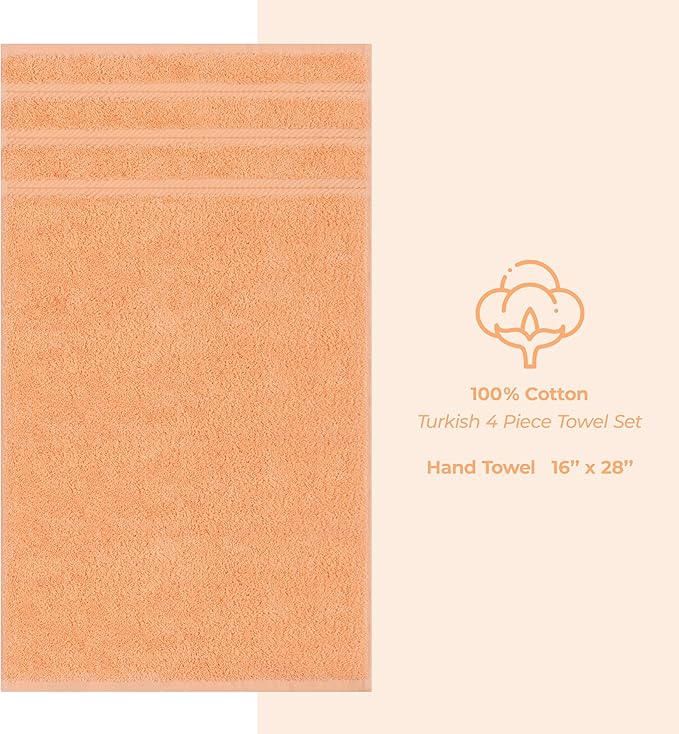 American Soft Linen Luxury Hand Towels for Bathroom, 600 GSM 100% Cotton Turkish 4 Piece Hand Towel Set, 600 GSM Hand Face Towels for Kitchen, Peach Hand Towels