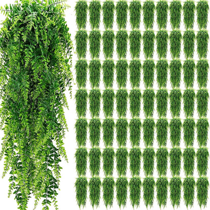 Geosar 72 Pcs Artificial Hanging Plants 32 Inch Hanging Boston Ferns Plastic Fake Plants for Wall Room Garden Wedding Garland Indoor Outdoor Decoration, No Basket