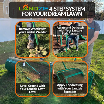 LANDZIE Lawn & Garden Spreaders - 44 Inch Heavy Duty Metal Mesh Basket Push/Tow Spreader - Compost, Peat Moss, Top Soil, Mulch - Durable Lightweight Multi-Purpose Yard Care Equipment - Manure Spreader