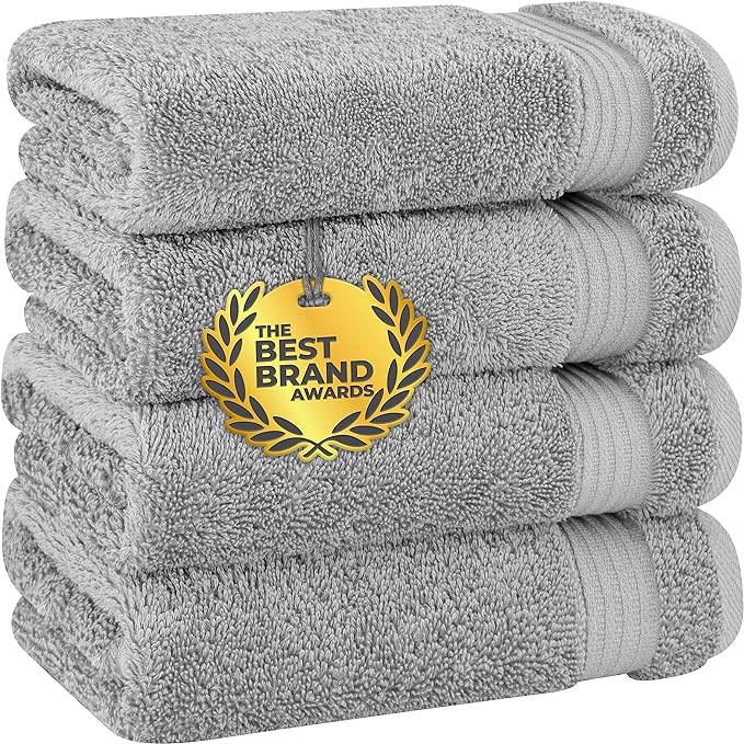 Cotton Paradise Hand Towels for Bathroom, 100% Cotton Turkish 4 Piece Hand Towel Set, Soft Absorbent Face Towels, Light Gray Hand Towels