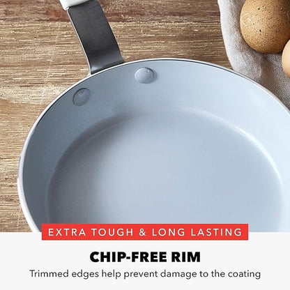 GreenPan x Bobby Flay 8" Nonstick Frying Pan Skillet, PFAS-Free Diamond Ceramic, Induction Suitable, Stay-Cool Silicone Handle, Easy Clean Dishwasher & Oven Safe, Egg & Omelet Pan, Cream