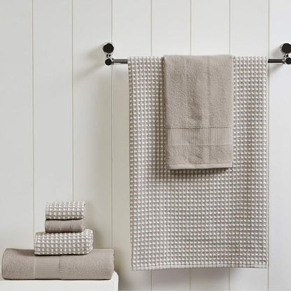Modern Threads 6-Piece 100% Combed Cotton Yarn Dyed Cobblestone Jacquard Towel Set Flax