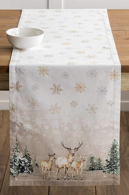 Maison d' Hermine Table Runner 100% Cotton Single Layer Table Runners 72 inches Long for Thanksgiving Christmas Decorations Home Kitchen Dining Party Wedding (Deer in The Woods, 14.5" x 72")
