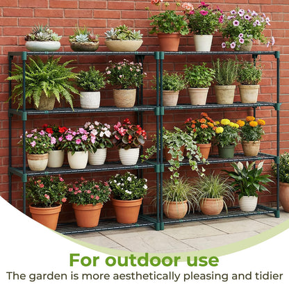 Ohuhu Plant Greenhouse Shelves 4 Tier 2 Pack Extra-Wide Stable Green House Shelving for Outdoor, 35x12x42 Inch Portable Rustproof Metal Shelf Plant Stand Rack Greenhouse Accessories