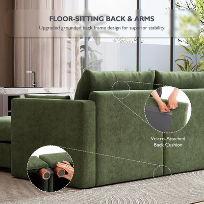 Ihanherry 111" Oversized Modular Sectional Sofa, Modern V Shaped Cloud Couch with Storage Ottoman, 6-Seat Comfy Chenille Deep Seat Sofa with 2 Pillows for Living Room, Green