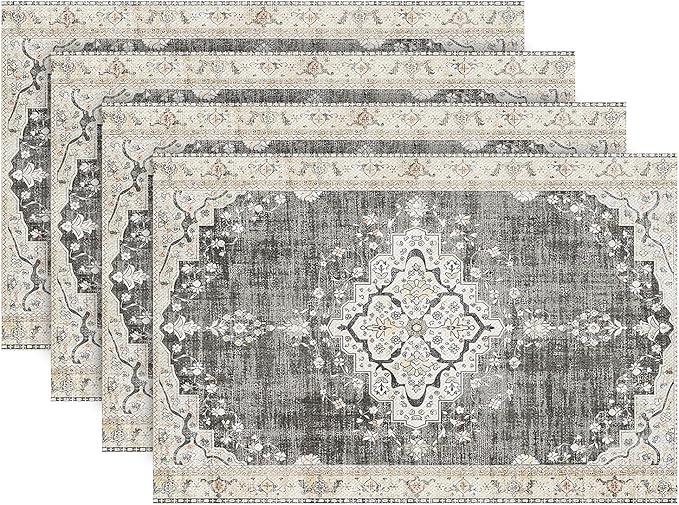 Snycler Table Runner Boho Table Runners Vintage Elegant Farmhouse Table Center Linen Decor for Home Dining Party Entrance (12x18 Inch ,Set of 4) Black