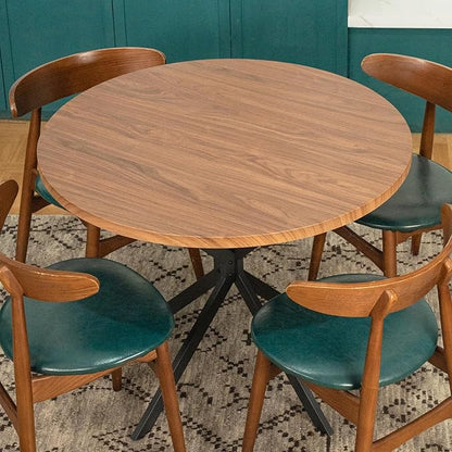 DKLGG Round Dining Table, 39" Mid-Century Modern Round Kitchen Table for 4-5 People, w/1.18" Thickness Tabletop & Black Metal Legs Leisure Table for Kitchen Dining Restaurant Furniture