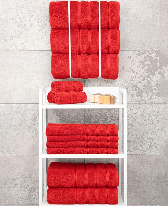 American Soft Linen Luxury 4 Piece Bath Towel Set, 600 GSM 100% Cotton Turkish Bath Towels for Bathroom, 27x54 in Large Bathroom Shower Towels, Red