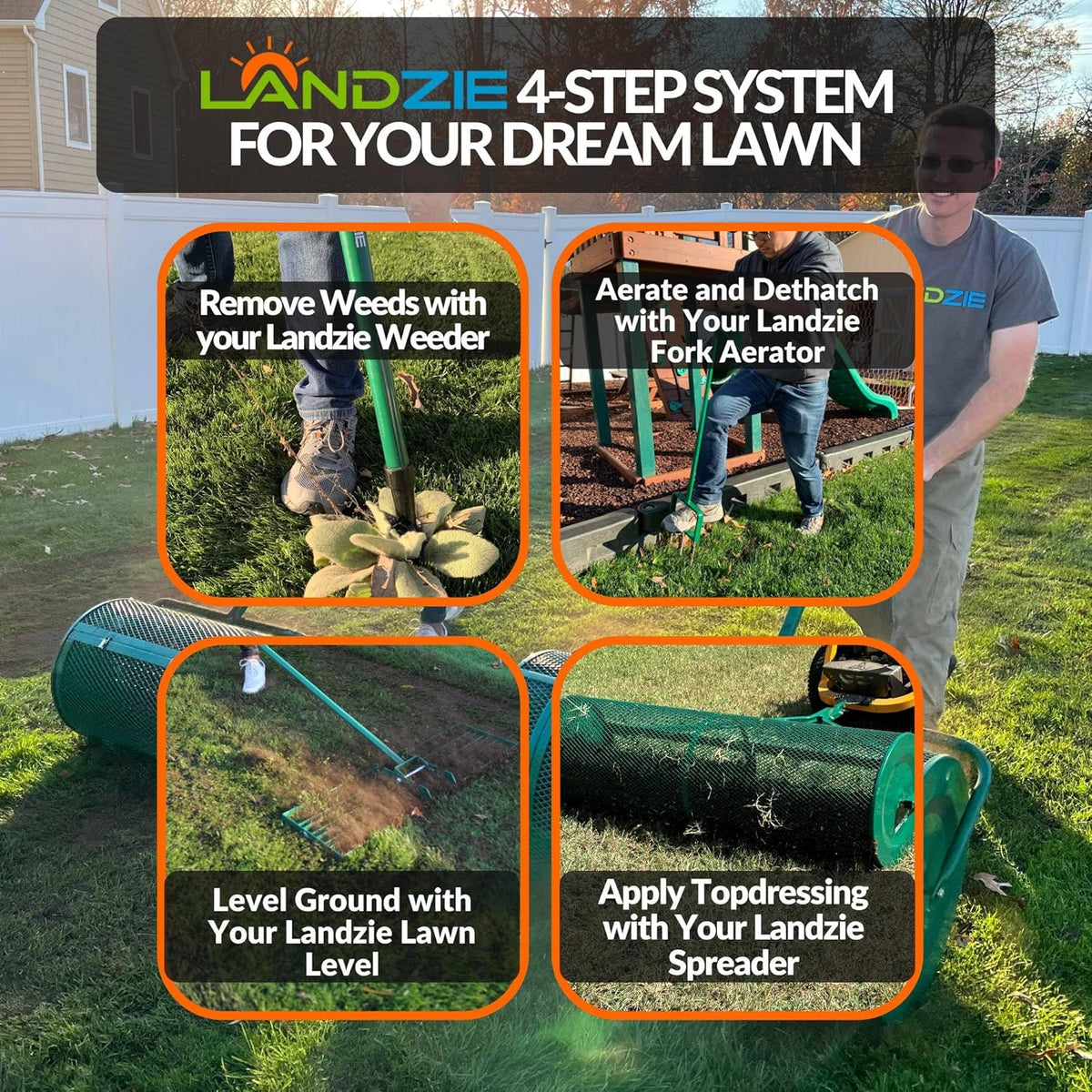 LANDZIE - The Original Lawn Leveling Rake – 24" Steel Handle Yard Leveler, Lawn Level Tool for Creating a Flat Surface - Works for Soil, Dirt, Topdressing, and Ground