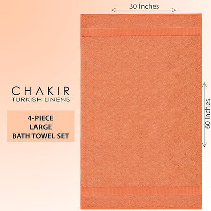 Chakir Turkish Linens 100% Cotton Premium Turkish Towels for Bathroom | 30'' x 60'' Large Bath Towels (4 Piece, Coral)