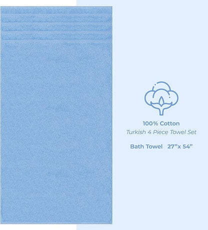 American Soft Linen Luxury 4 Piece Bath Towel Set, 600 GSM 100% Cotton Turkish Bath Towels for Bathroom, 27x54 in Large Bathroom Shower Towels, Sky Blue