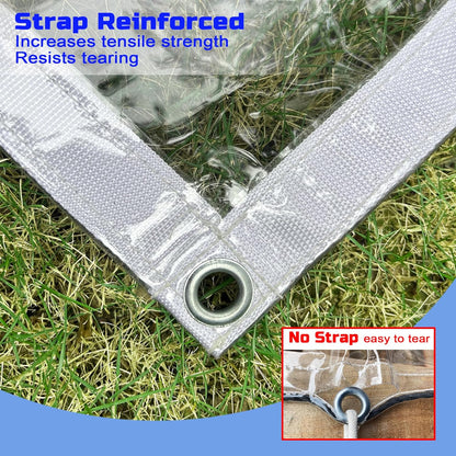 Clear Tarp 8 x8FT, 20 Mil Clear Vinyl Tarp, Small Cover Plastic Sheeting with Grommets, Double-Stitched Reinforced Edges, Heavy Duty Tarps Waterproof and Tearproof