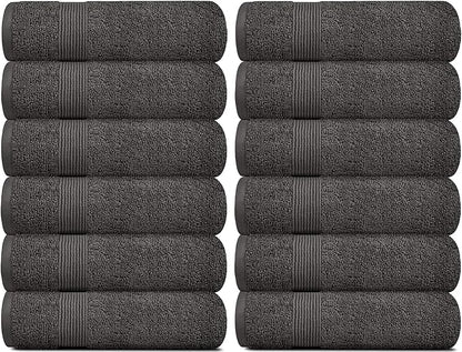 White Classic Resort Collection Soft Washcloth Face & Body Towel Set | 12x12 Luxury Hotel Plush & Absorbent Cotton Washclothes [12 Pack, Charcoal]