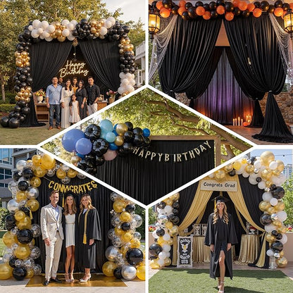PartyVillage 20ft×15ft Black Backdrop Curtain for Halloween Parties, 4 Panels Wrinkle Free 15 FT Long Polyester Photo Backdrop Drapes Back Drop Cloth for Birthday Photography Background