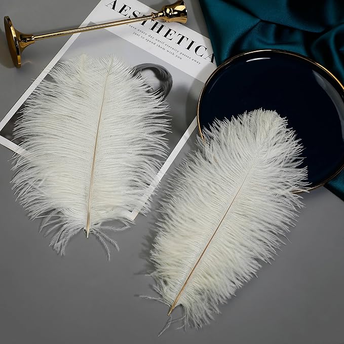 Ballinger Beige Ostrich Feathers Bulk - 24pcs 8-10inch Cream Feathers for Crafts,Wedding Party Centerpieces and Home Decor