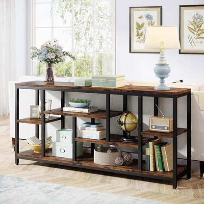 Tribesigns Console Sofa Table, 70.9 inch Extra Long Table Behind Couch with Storage Shelves, 3-Tier Industrial Narrow Entryway Hallway Accent Table for Living Room, Rustic Brown