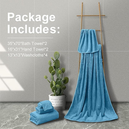 Ultra Soft 8 Piece Textured Bath Towel Set for Bathroom Shower Pool, Kitchen, Quick Dry, Lightweight Highly Absorbent - 2 Oversized Bath Towel Sheets, 2 Hand Towels, 4 Washcloths