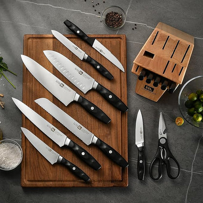 15 Pieces Knife Block Set, High Carbon German Stainless Steel Forged Sharp Blade Knife Set With Block, Dishwasher Safe Cutlery