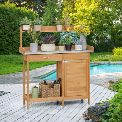 Yaheetech Potting Bench Outdoor Potting Table with Storage,Natural Wood