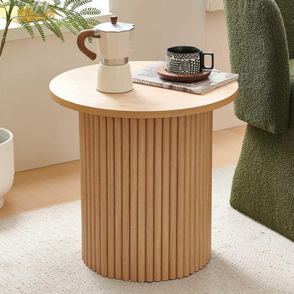 NORDICANA Single Accent Side Table for Living Room, 19.6 Inch Wide 19.6 Inch Tall Oak Color Round End Table for Sofa, Bedroom, Manufactured Wood Top with Oak Veneer