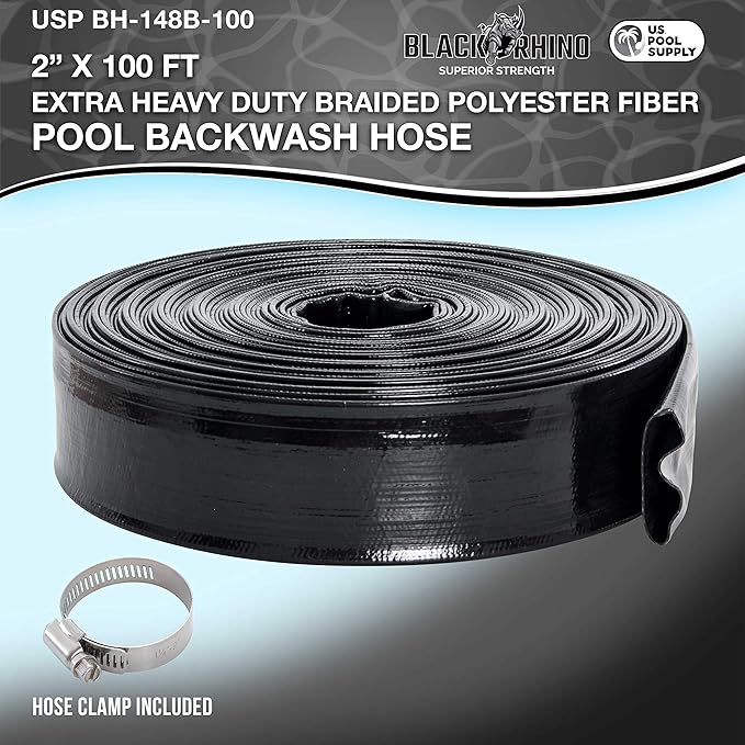 U.S. Pool Supply Pool Backwash Hose 2 Inch Diameter x 100 Feet - Discharge Hose for Pump, Sand Filter & Sump Pump Hoses - Burst Resistant Lay Flat Drainage Hoses for Inground & Above Ground Pools