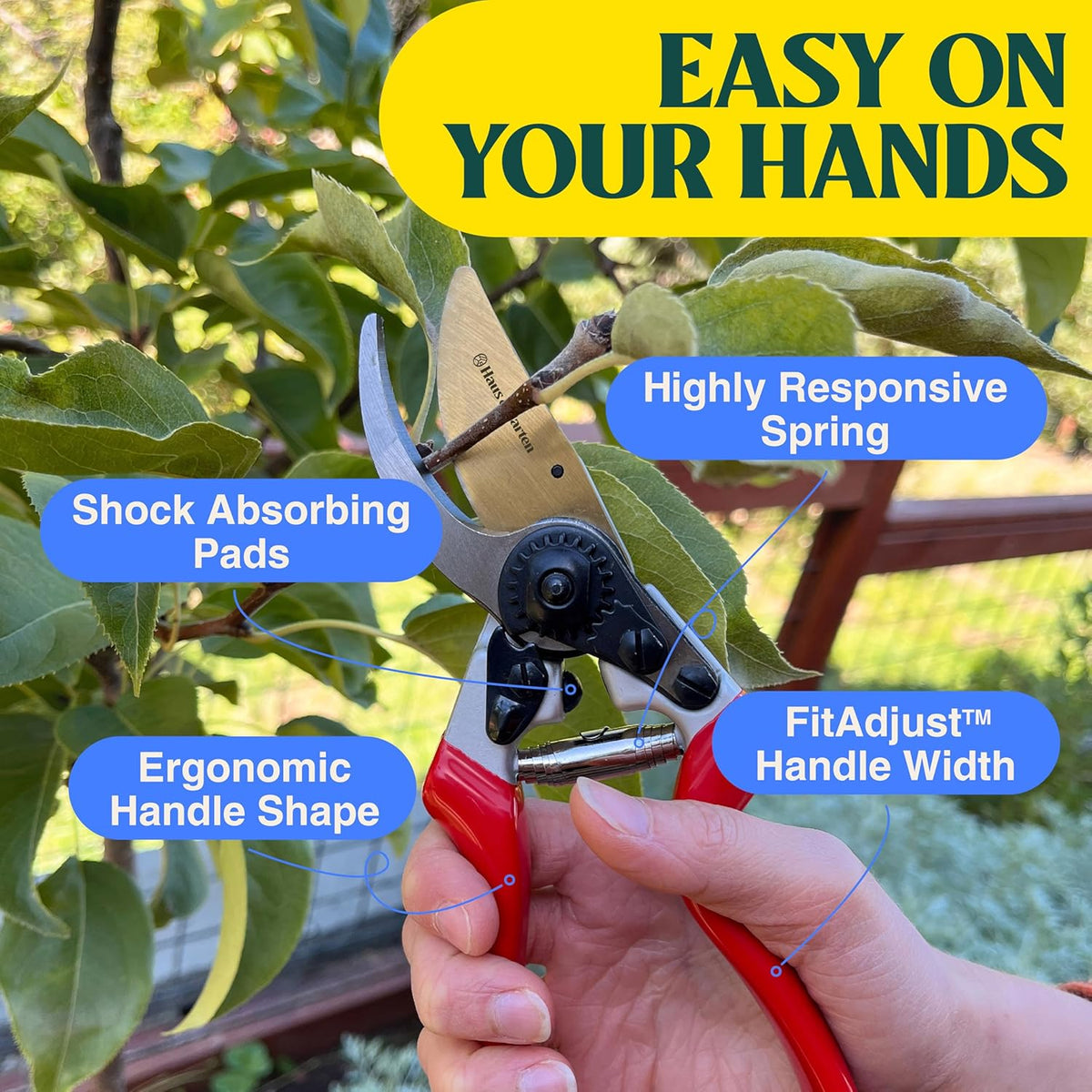 Haus & Garten EnduroPRO Ergonomic Bypass Pruners - Professional Titanium Garden Shears - Heavy Duty Hand Pruning Scissor, Tree Trimmer, Gardening Tool, Branch, Hedge, Rose, Shrub & Bush Clippers