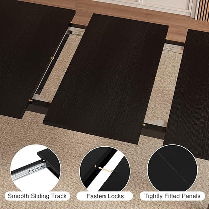 Extendable Dining Table for 4-6, 63" Modern Kitchen Table, Farmhouse Dining Room Tables for Dining, Kitchen, Office, Living Room, Rectangular Wooden Tables, Space Saving (Black)