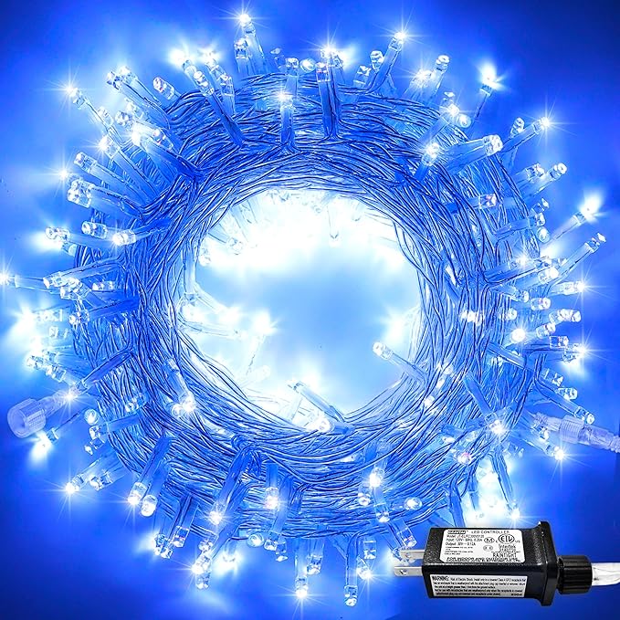 JMEXSUSS 250 LED Blue String Lights Indoor, 91.5ft Connectable Christmas Lights Outdoor Waterproof, 8 Modes Blue Christmas String Light for Party Garden Tree Halloween Decoration