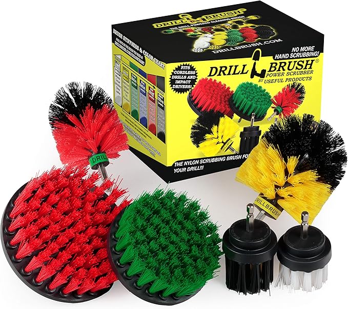 The Ultimate Drill Brush Cleaning Supplies Kit - Bathroom Accessories - Shower Cleaner - Bath Mat - Kitchen Accessories - Grout Cleaner - Dish Brush Set - Stove, Oven, Sink, Outdoor Drill Scrubber