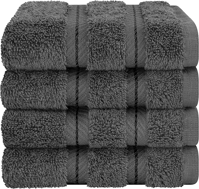 American Soft Linen Luxury Washcloths for Bathroom, 600 GSM 100% Cotton 4 Piece Turkish Wash Cloth Set, 13x13 in Soft Rags for Body and Face, Dark Gray Washcloths