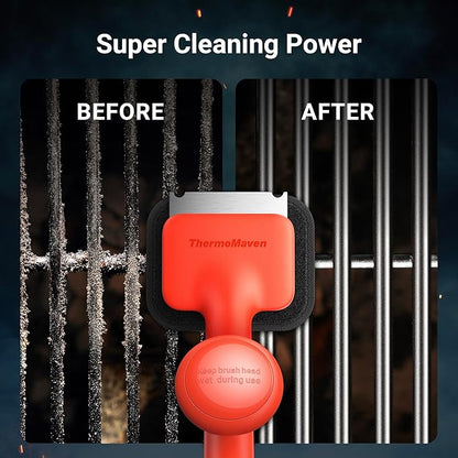 BBQ Grill Brush Bristle Free - 17" Safe Steam Grill Cleaner Brush with Scraper and 5 Brush Heads for Porcelain/Gas/Charcoal Grill Outdoor Grill Barbecue Cleaner