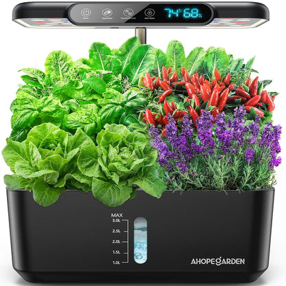 Ahopegarden Hydroponics Growing System Herb Garden: 10 Pods Indoor Garden Kit with LED Grow Light and Smart Temp & Humidity Display - Plant Germination Kit for Home Kitchen