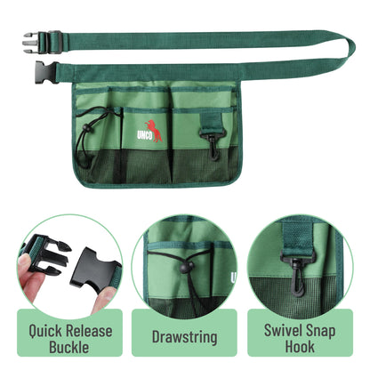 UNCO- Adjustable Gardening Belt, Green, 7 Pockets, Wear, Cut and Water Resistant, Garden Tool Belt Pouch, Waist Apron with Pockets