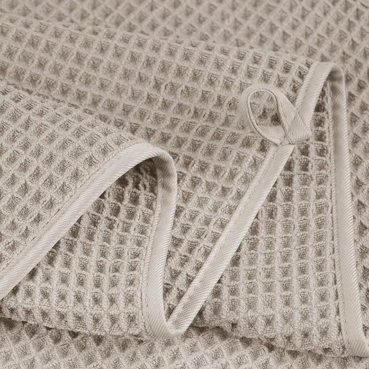 POLYTE Microfiber Quick Dry Lint Free Bath Sheet, 70 x 35 in, Set of 2 (Beige, Waffle Weave)