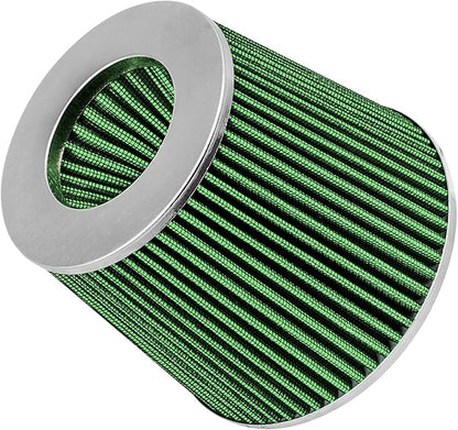 Mortar Aftermarket Auto Air Filter Replacement - Car Enthusiast Class Universal Cold Air Intake Gulps in More Air for More Engine Power & Passionate Induction Sound, 3.5 In, Green