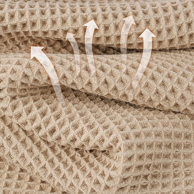 Microfiber Waffle Bath Towels, 4 Pieces, Soft, Absorbent, Fast Drying, Lint Free (Beige)