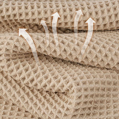 Microfiber Waffle Bath Towels, 4 Pieces, Soft, Absorbent, Fast Drying, Lint Free (Beige)