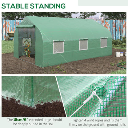 Outsunny 11.5' x 10' x 6.5' Outdoor Walk-in Greenhouse, Tunnel Green House with Roll-up Windows, Zippered Door, PE Cover, Heavy Duty Steel Frame, Green