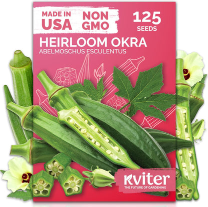 KVITER 125 Clemson Spineless 80 Okra Seeds for Planting (Abelmoschus esculentus) – Heirloom & Organic Okra, Spineless Pods, Heavy Yields – Vegetable Seeds to Plant in Outdoor Garden
