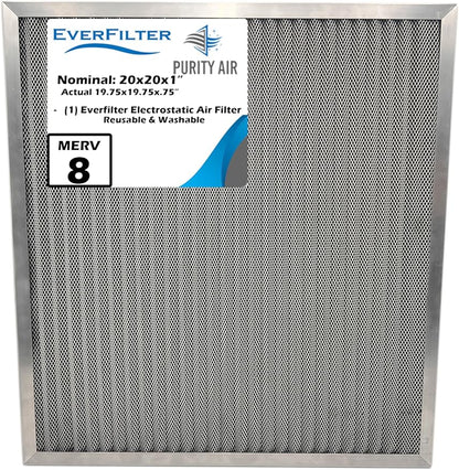 20x20x1 Electro-static Air Filter (1-Ct) AC Furnace Filter, Reusable & Washable 4-Stage Electrostatic Filter for Residential and Commerical HVAC (Actual Size: 19.75 x 19.75 x 0.75 Inches)