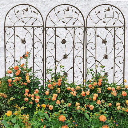 4 Pack Metal Garden Trellis 86.7" Tall Outdoor Climbing Plant Support for Roses, Flowers, Rustproof Durable Brown Galvanized Tube, Lawn Garden Fence Decor Screen (4, Retro-86.7" H)