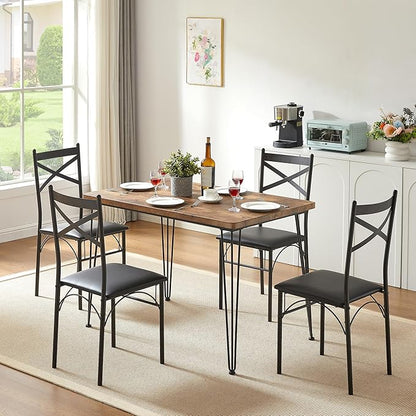 VECELO Kitchen Dining Room Table Set with 4 Chairs for Small Space, Apartment,Metal Steel Frame