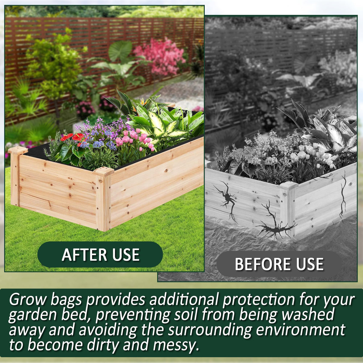 FULEIYA 1PCS Raised Garden Bed Liner Fabric Raised Garden Bed Breathable Drainage Rectangle Grow Bags with Handles Fabric Garden Bed for Outdoor Garden Bed Holds Soil - 4ft x 2ft x 1ft