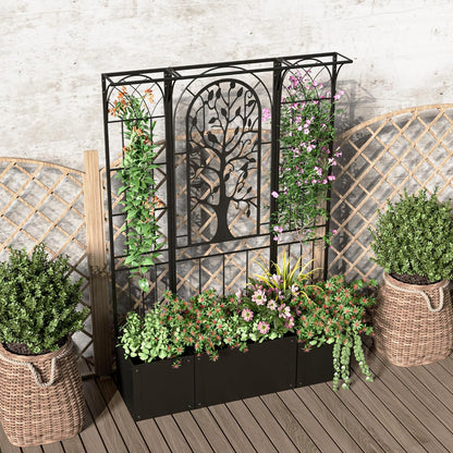 Metal Planter Box with Trellis, Raised Garden Bed with Trellis Privacy Screen, 62 inch Tall Planter Boxes for Climbing Plants, Flowers, Vegetables, Fruits, Balcony and Patio Decor (Black)