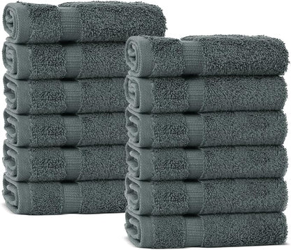 Chakir Turkish Linens Premium Cotton Absorbent Turkish Towels (Washcloths - 12 Piece, Dark Gray)
