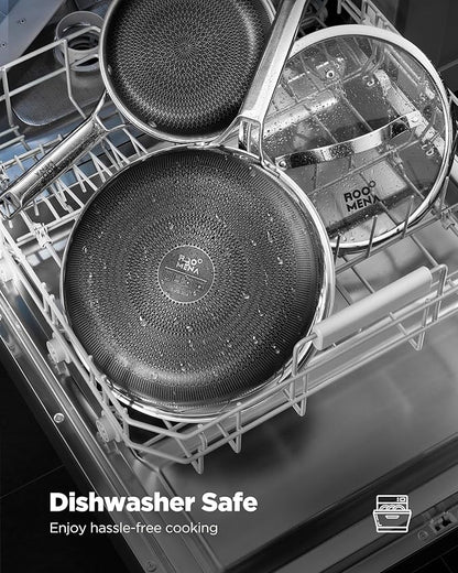 Pots and Pans Set Hybrid Stainless Steel, 17PC Nonstick Tri-Ply Cookware Set w/Frying pan, Dishwasher & Oven Safe, PFOA-Free, Metal Utensil Safe, Suitable for All Cooktops